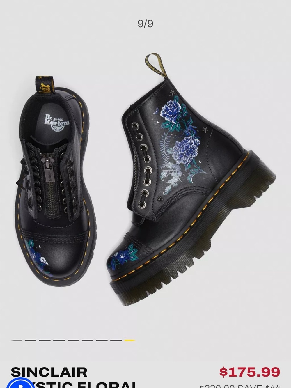 NWB Dr. Martens Mystic Floral Sinclair combat boots w/ zipper & laces (size 6) - Picture 3 of 9